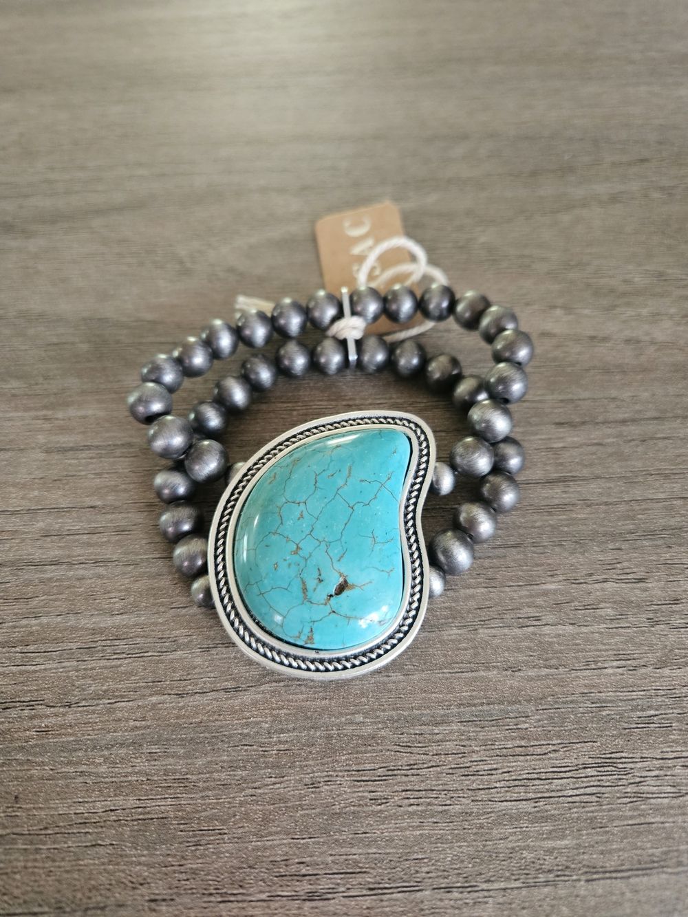 Western Turquoise Teardrop Beaded Bracelet with Silver Accents-NWT